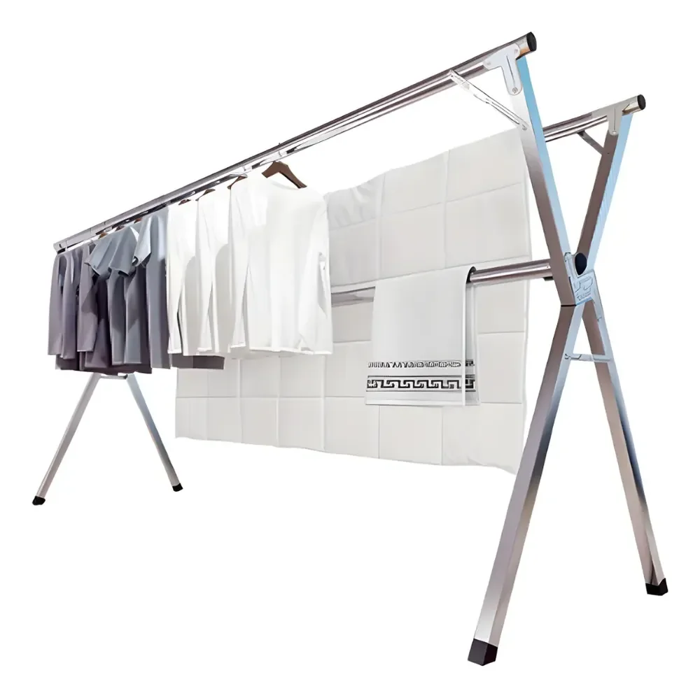 Varal De Roupa Grande De Chão Aço Inox Reforçado Retrátil Inox