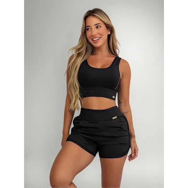 Conjunto Fitness Feminino Curto Top Short Bolso 3d Tarelles