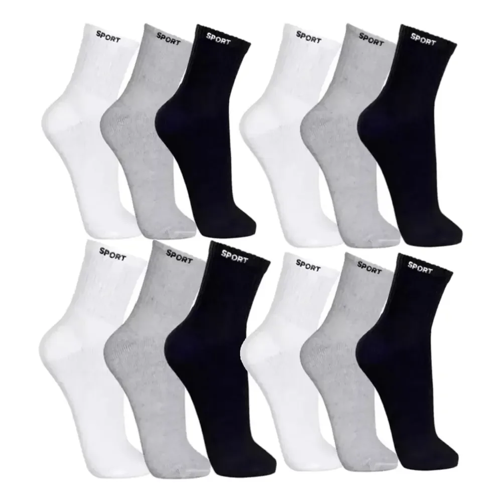12 Pares De Meias Masculinas Cano Alto Grossa Algodão Oferta Sortida Liso Un