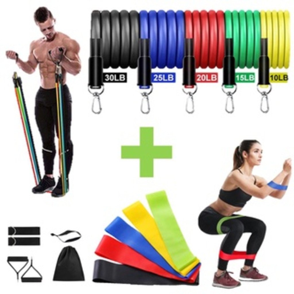 Kit Completo Treino em Casa: Elásticos Extensores + 5 Mini Bands Fortes | Fitness & Musculação