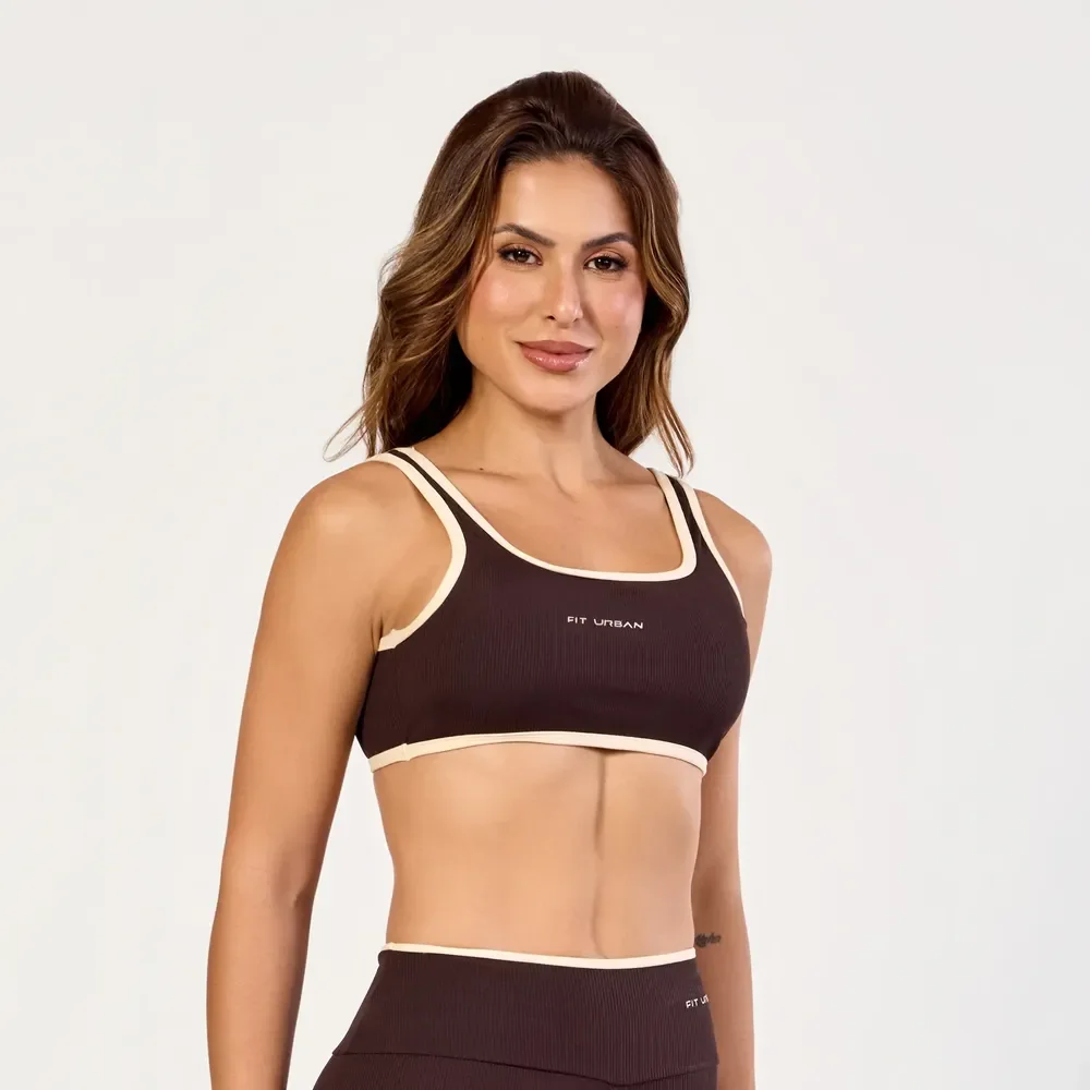 Top Fitness Canelado Feminino Academia Fit Urban Café Lisa M