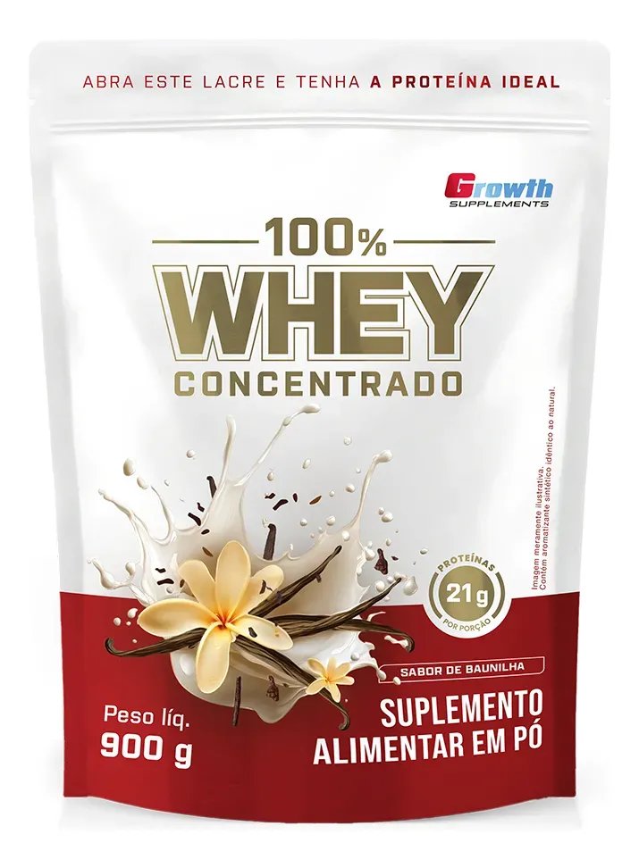 100% Whey Concentrado 900g Growth Supplements Baunilha