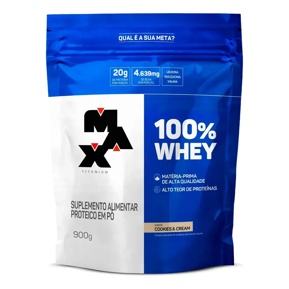 100% Whey 900g Refil Max Titanium Whey Concentrado Sabor Cookies & Cream