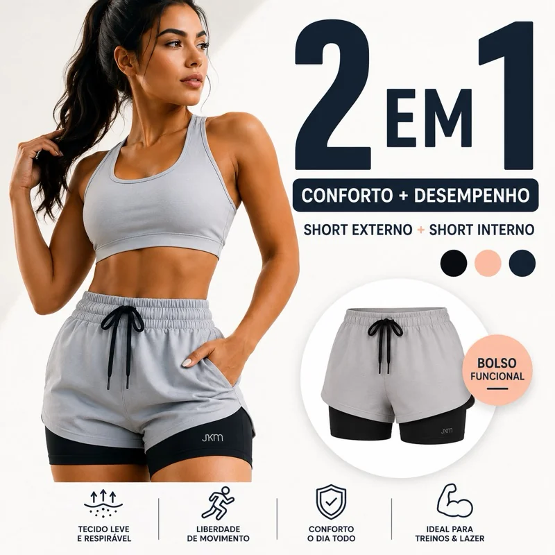 Short Dryfit 2em1 Feminino Academia Bermuda Dupla Para Caminhada Treino e Outros Exercício