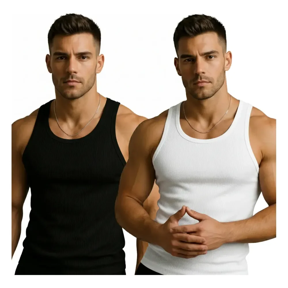 Kit 2 Regata Americana Masculina Canelada Academia Treino Preto E Branco Gg