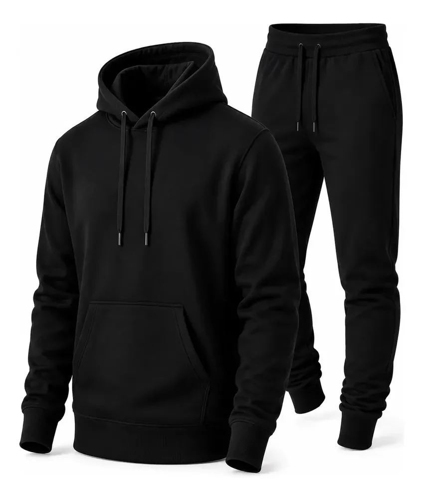 Conjunto Calça E Blusa De Moletom Liso Masculino Unissex G Preto