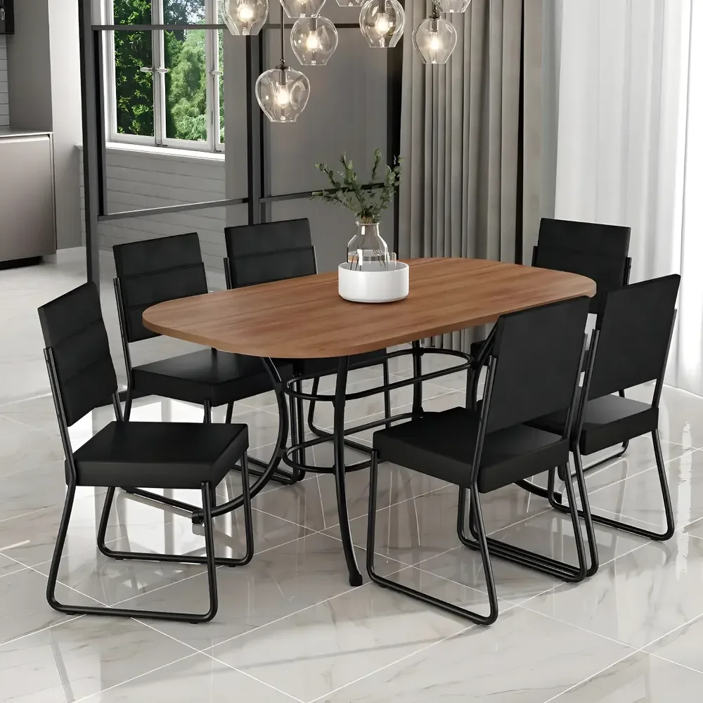 Conjunto Sala De Jantar Carraro Com Mesa E 6 Cadeiras Preto Fenix Carraro