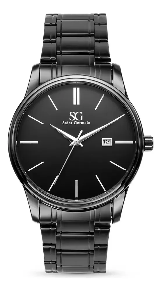 Relógio Chroma Masculino Preto Saint Germain Clássico Caixa Preta Detalhes Prata 42mm