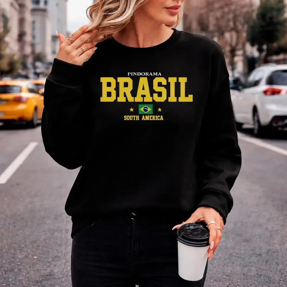 Blusa De Frio Moletom Careca Casaco Feminino Estampa Brasil G Preto Brasil