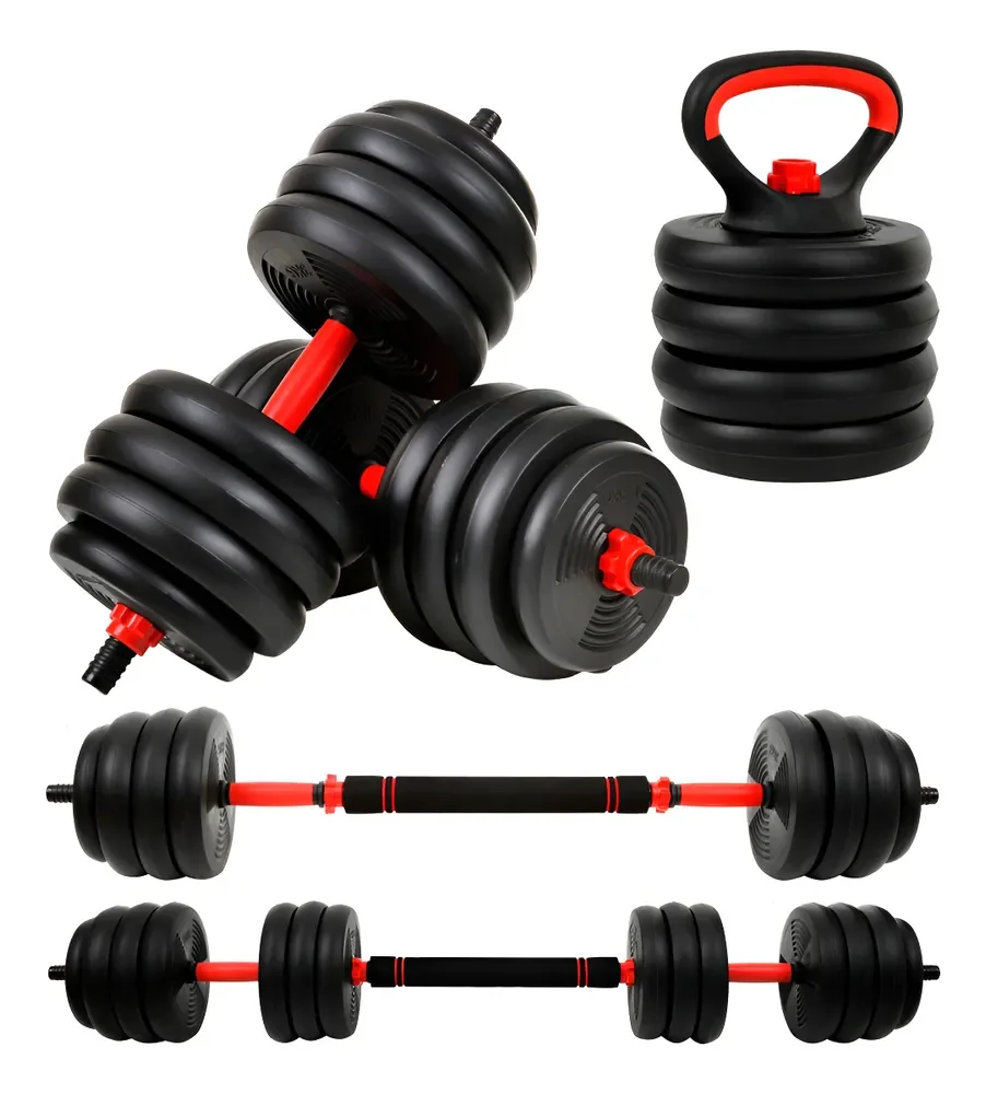 Kit 6 em 1 Halteres e Anilhas Ajustáveis Kettlebell Fit Cor Preto Sagatini 15kg