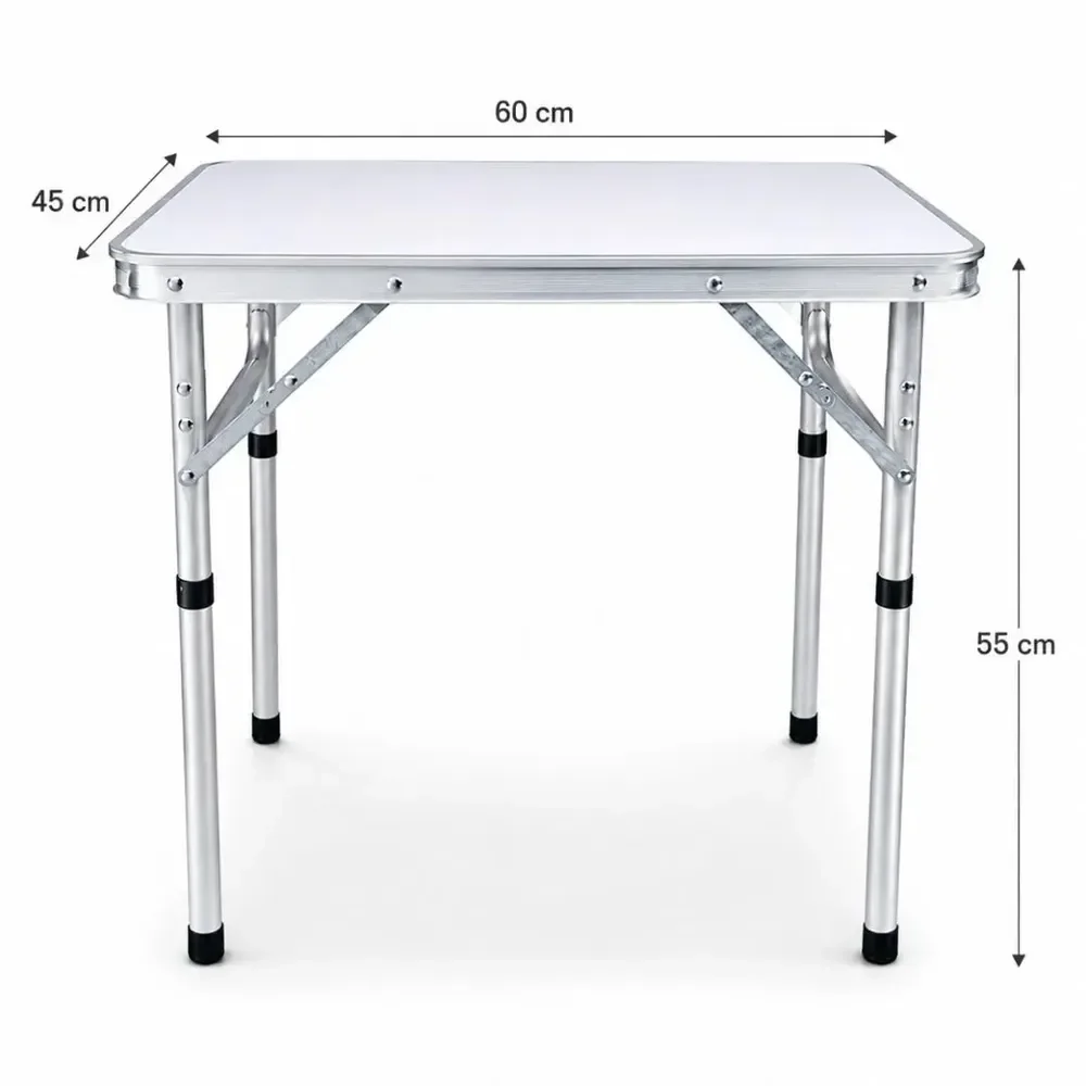 Mesa Dobrável Alumínio 60x45cm Maleta Acampamento Churrasco Leve E Reforçada Com Alça Branco
