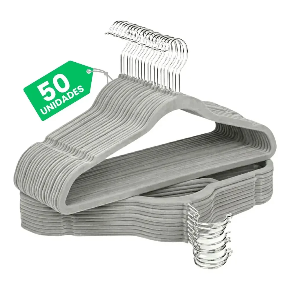 Kit Cabides Veludo De Roupa Antideslizante Slim Adulto 50 Un Cinza