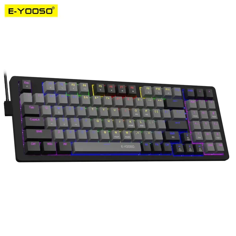 E-YOOSO Z94 Teclado mecânico para jogos USB com fio monocromático LED retroiluminado azul vermelho interruptor 94 teclas para computador laptop PC