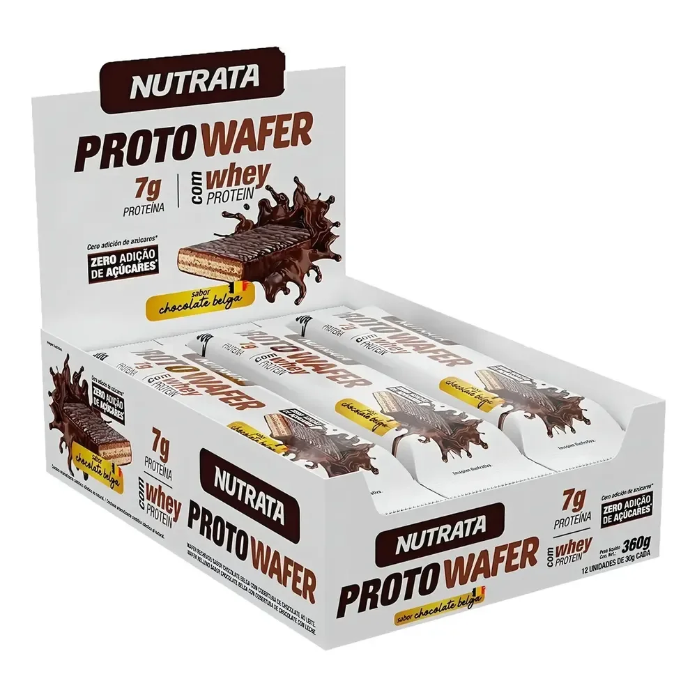 Suplemento Alimentar Proto Wafer 30g Display Com 12 Unidades Sabor Chocolate Belga Nutrata