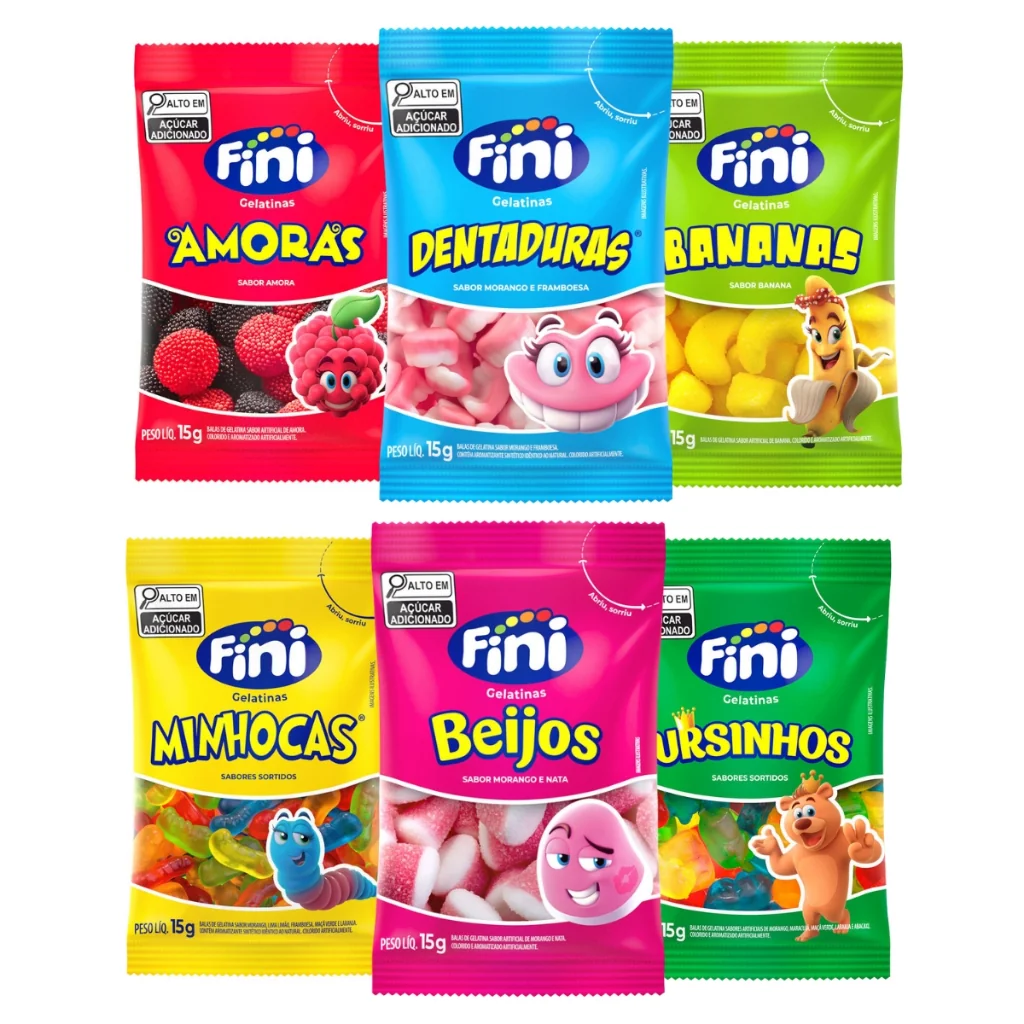 Kit 30UN Temáticos Balas Fini Gelatinas Balas Doces e Cítricas de 15g Cada