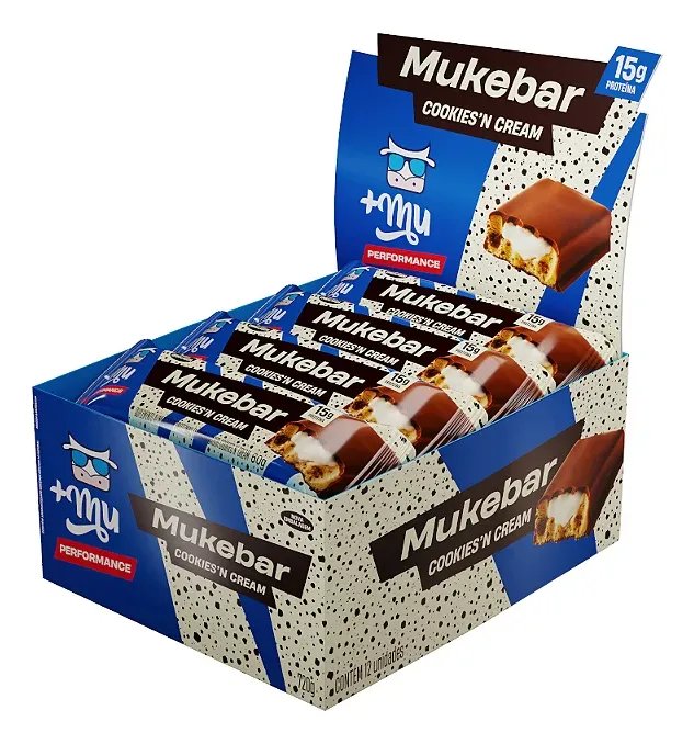 Barra de Proteína +Mu Mukebar 15g Cookies'n Cream 12 Unidades Sem Açúcar