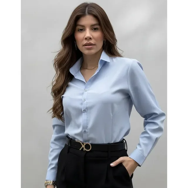 Camisa Feminina Social Manga Longa Lisa Tendência
