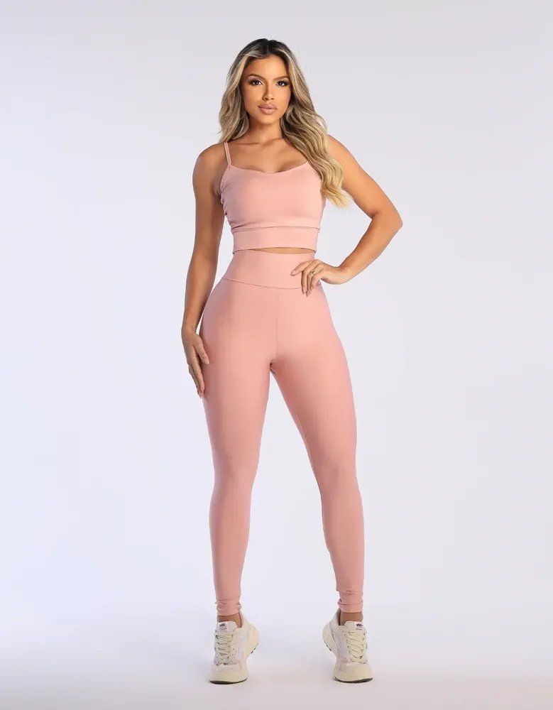 Conjunto Fitness Feminino Legging Top Sem Transparência Rosa-claro M