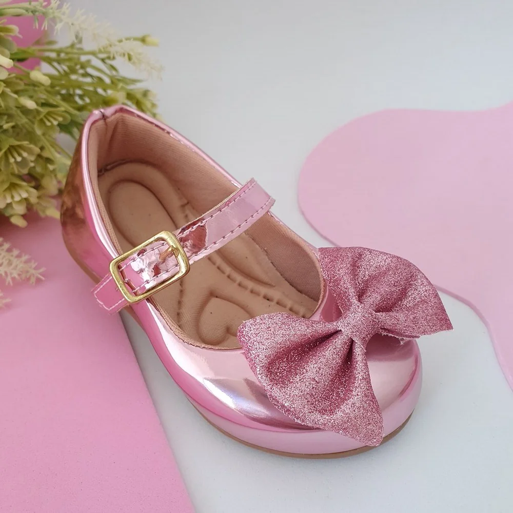 Sapatilha Infantil Feminina Confortável Laço Glitter Ponta 16 ao 34