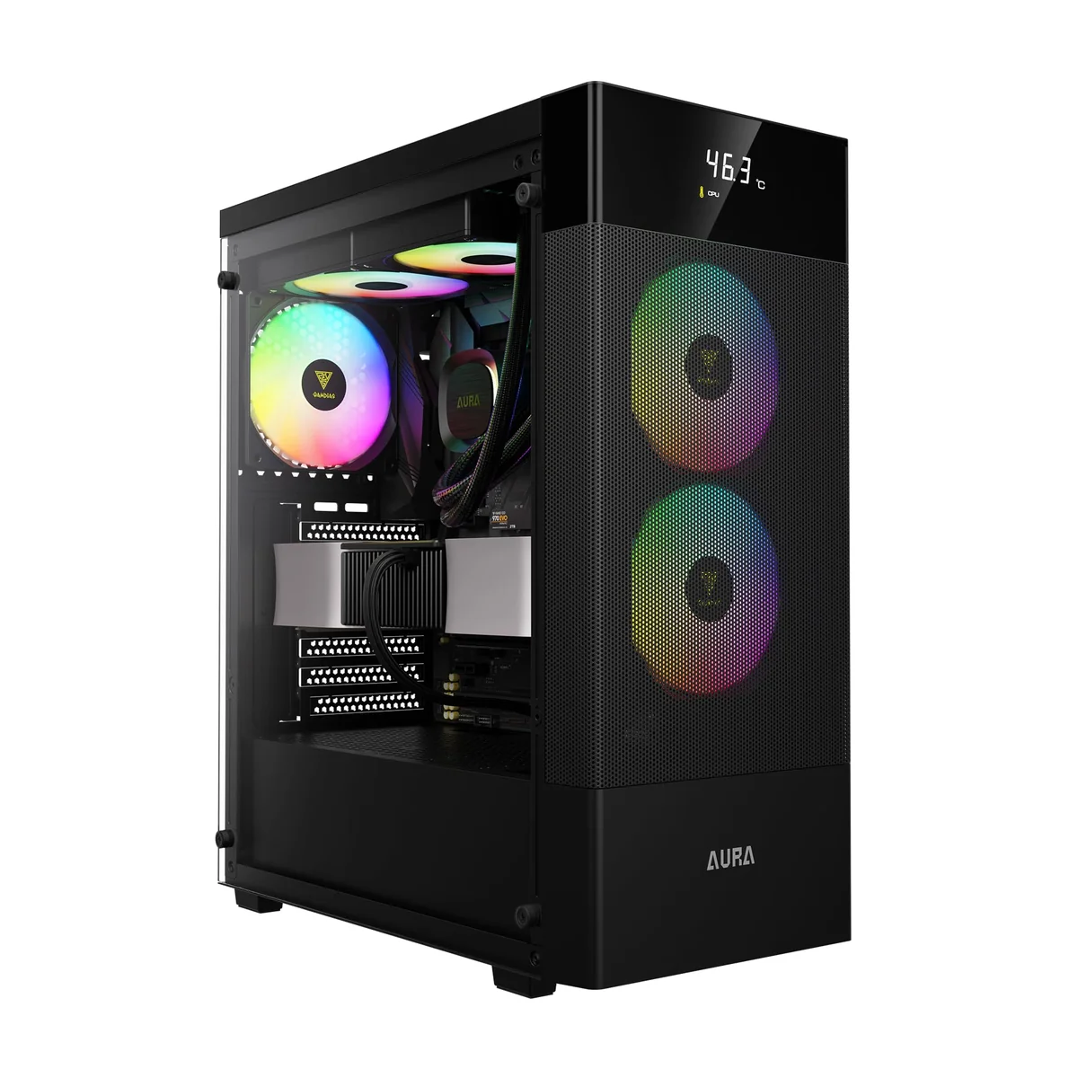 Gabinete Gamer Gamdias Aura GC5 Elite Preto ARGB com 3 Fans
