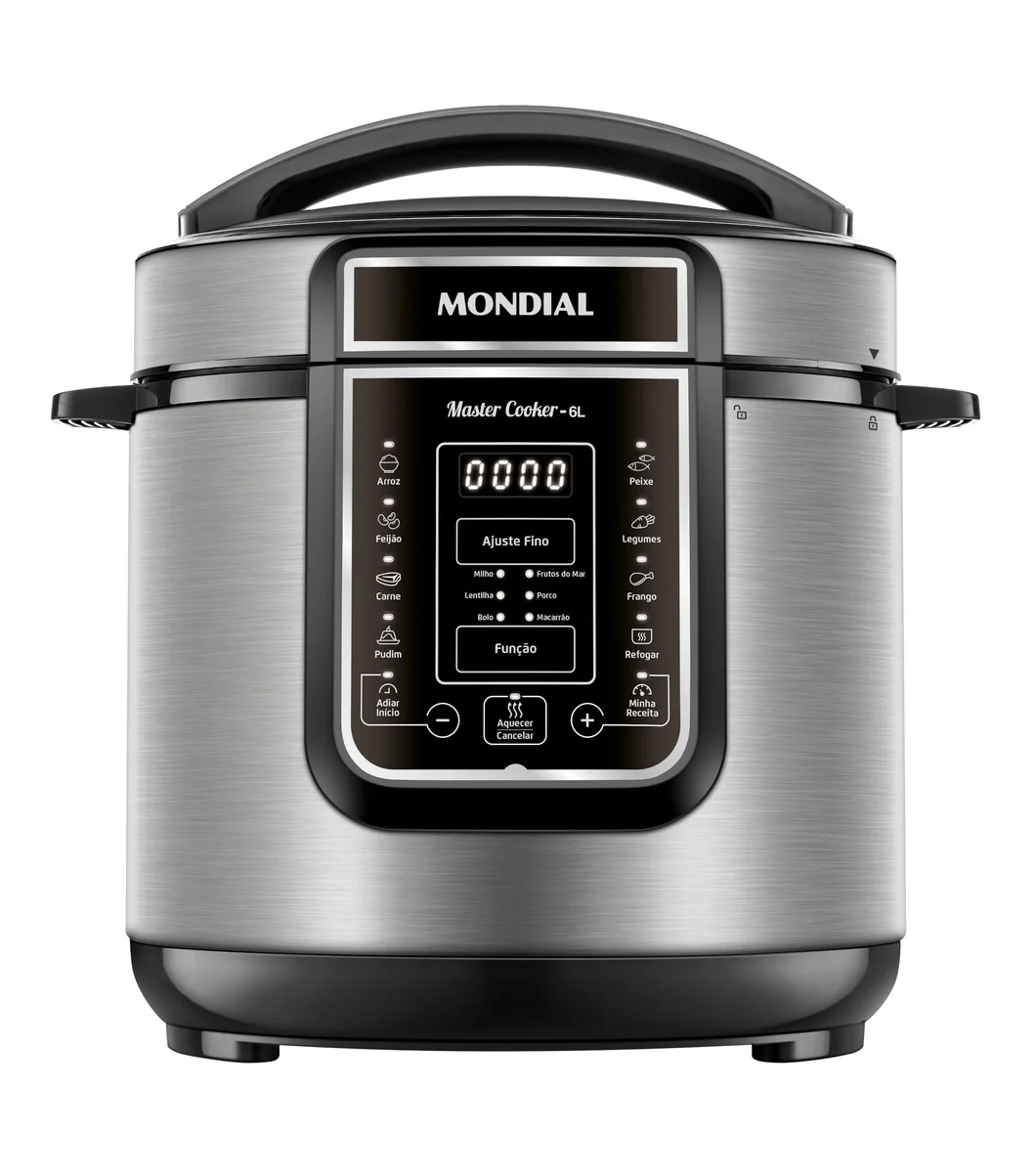 MONDIAL Panela de Pressão Elétrica Digital 6L, Preto/Inox, 1000W, 110V - PE-60-6L-I