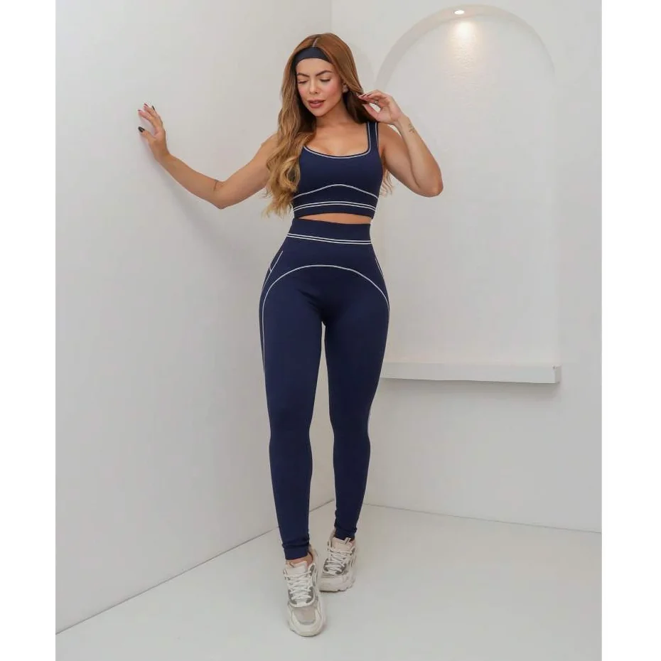 Conjunto Fitness Feminino Canelado Premium com Bojo Legging Cintura Alta Academia 3RD SD1862