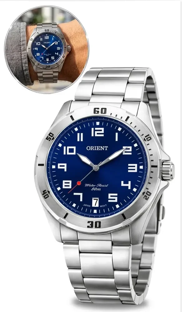 Relogio Orient Masculino Analogico Prateado Mbss1155a D2sx Azul-escuro