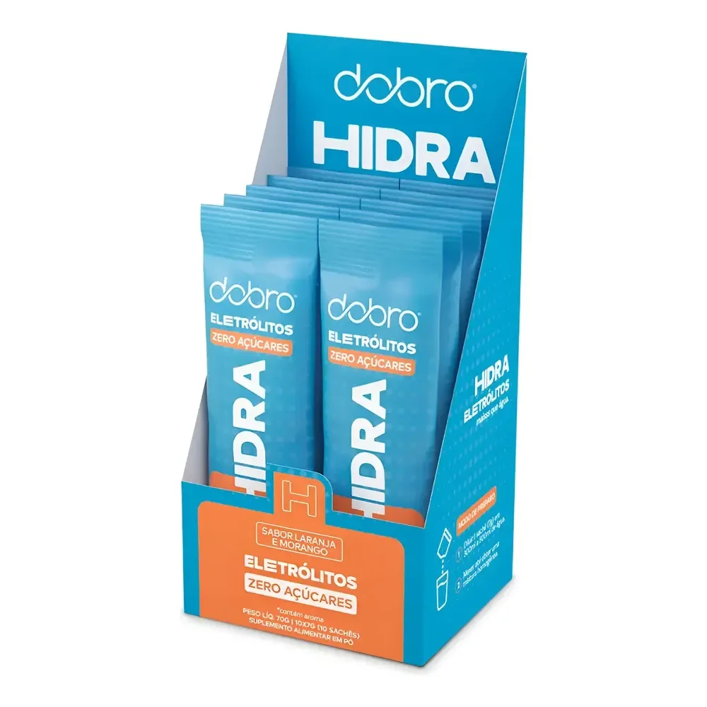 Hidra Eletrolitos Dobro Caixa Com 10 Sachês De 7g Sabor Laranja E Morango