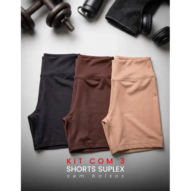 Kit 3 Shorts Para Corrida Cintura Alta Zero Transparecia