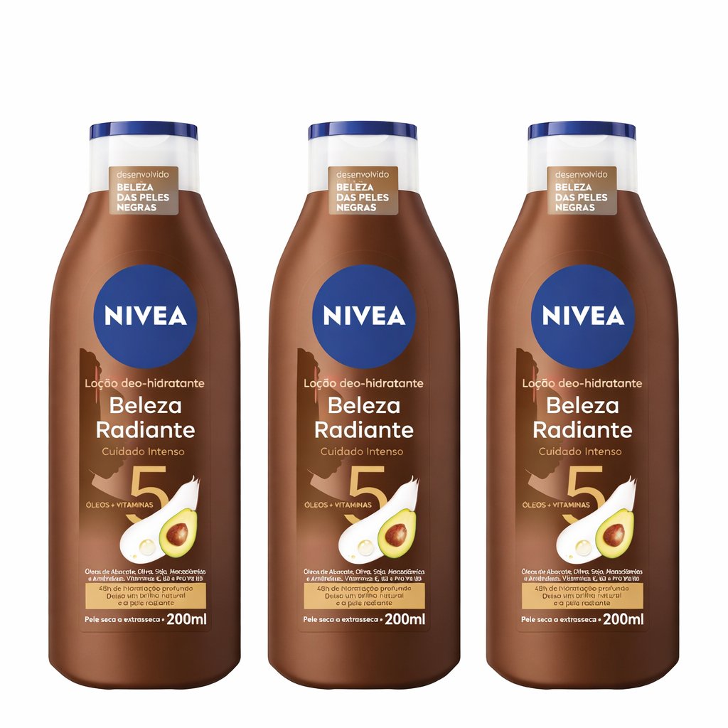KIT NIVEA Hidratante Desodorante Beleza Radiante Cuidado Intenso 200ml - 3 unidade