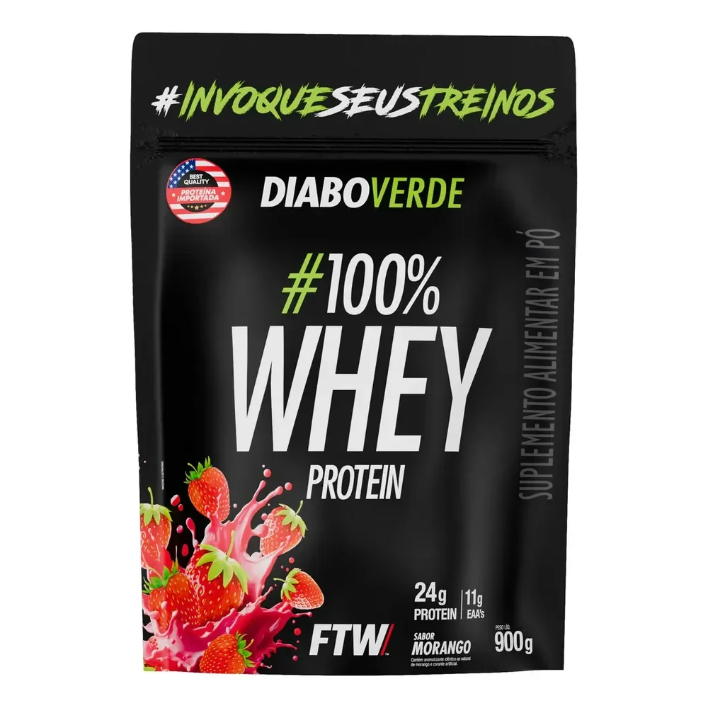 100% Whey Protein 900g Sabor Morango - Diabo Verde