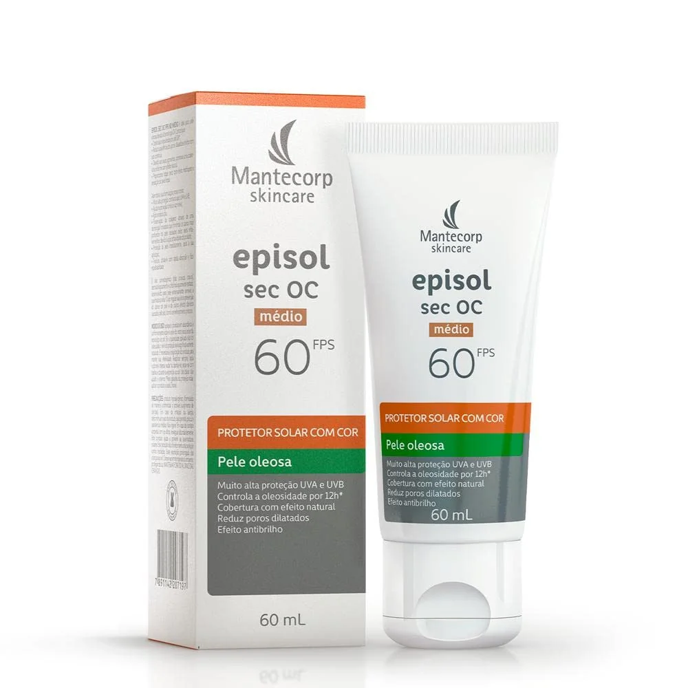 MANTECORP - Protetor Solar Episol Sec OC FPS 60 - Alta Proteção UVA e UVB, Controla Oleosidade por 12h, Toque Seco, Rápida Absorção - 60ml