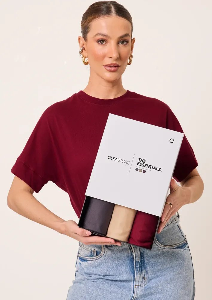 Kit De 3 T-shirts Oversized Intense Cléa Store Chumbo/bege/vinho P