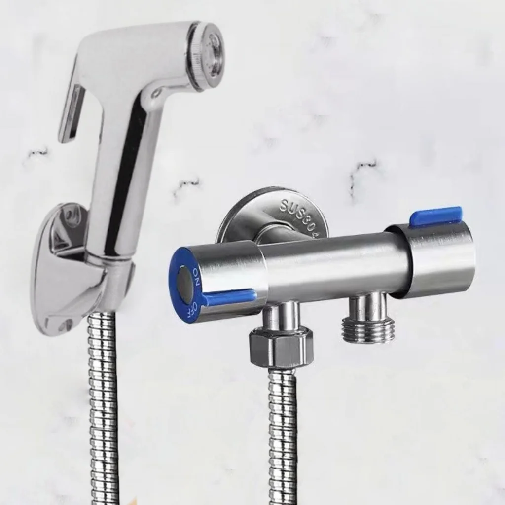 Kit Ducha Higiênica com Registro Torneira Dupla em Aço Inox 304 Aço Escovado Banheiro Lavabo