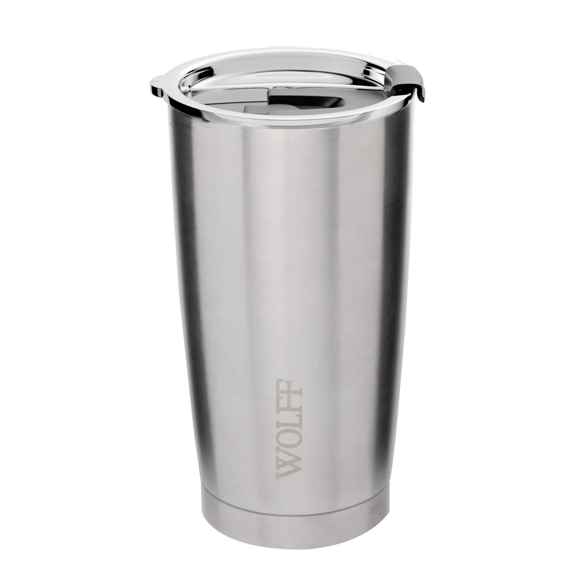 WOLFF - Copo Térmico de Aço Inox Parede Dupla Com Tampa 600ml Prata - Para Viagem - Mantém a Bebida na Temperatura Ideal