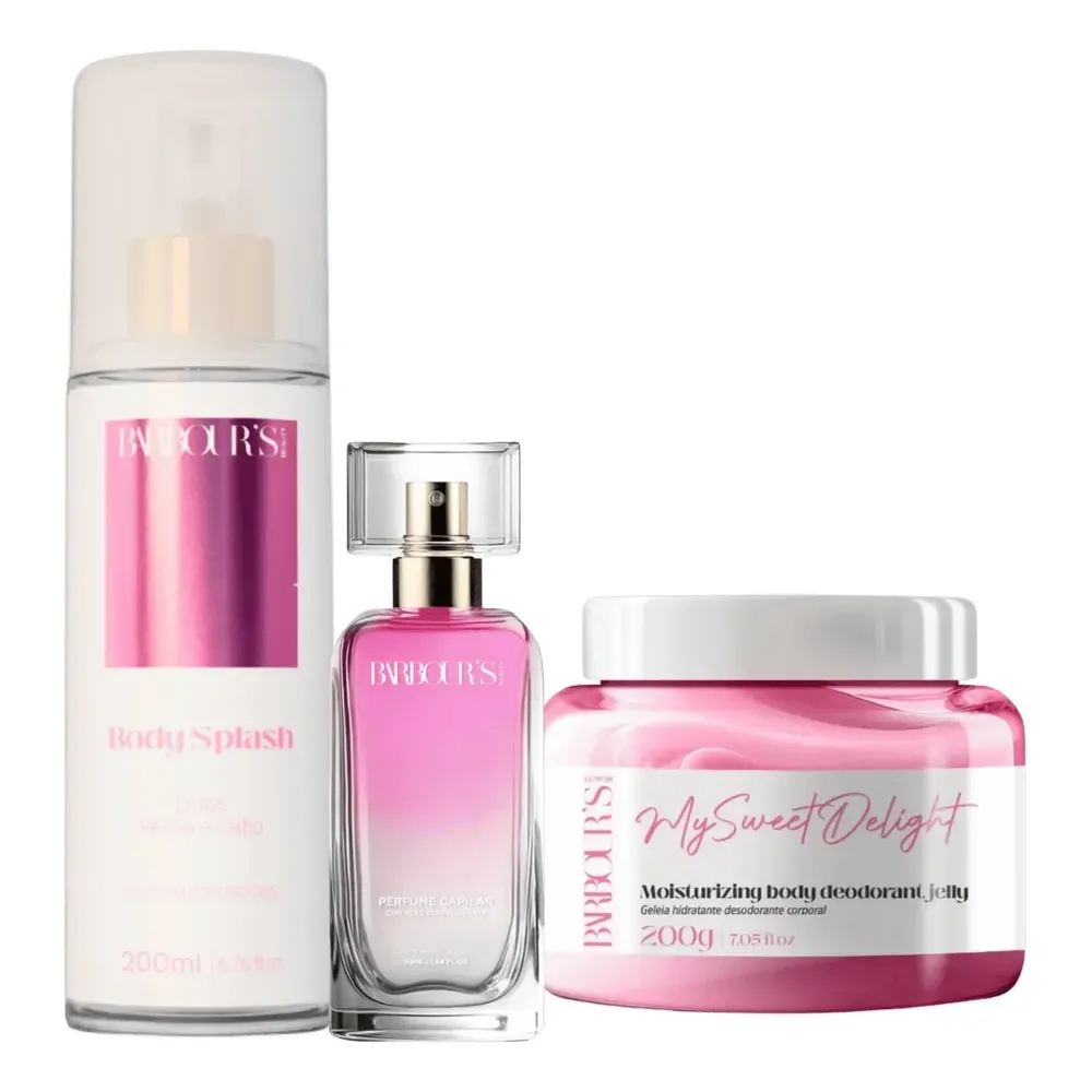 Kit Body Splash Geleia Hidratante Perfume Capilar My Sweet Delight Barbour's Beauty Corporal