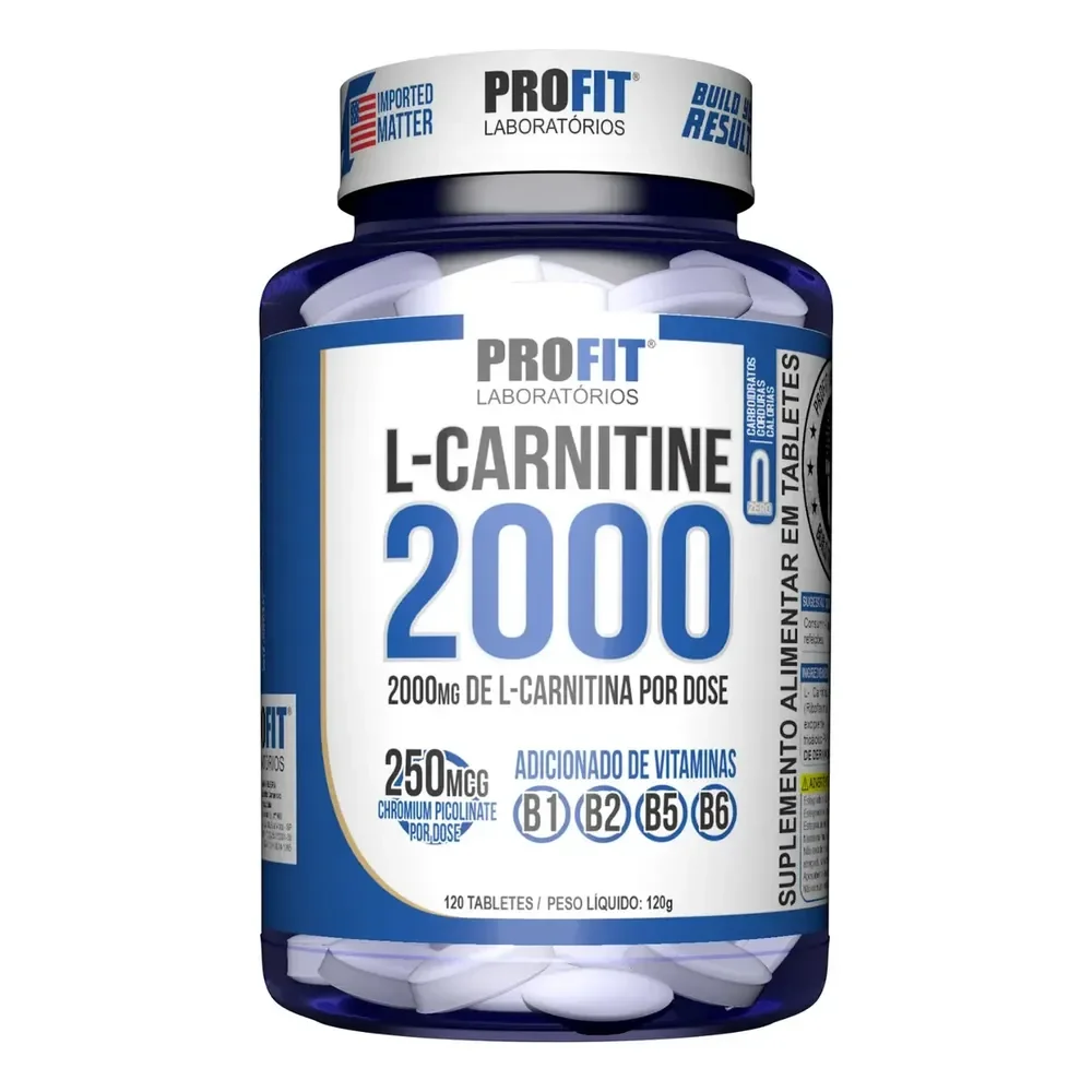 L-carnitina Carnitina 120 Comprimidos 2000 Mg Vitaminas B1 B2 B5 B6 Sem Sabor - Profit Labs