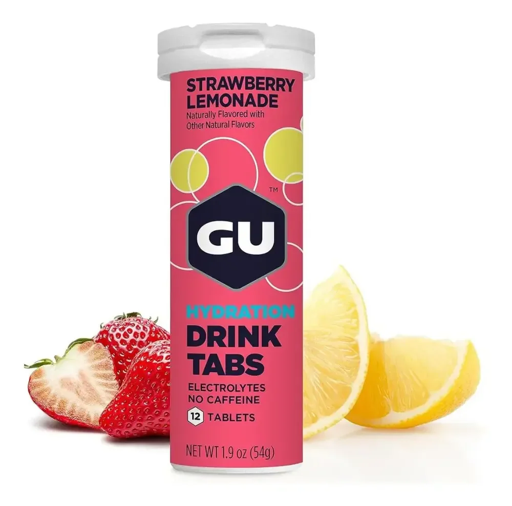 Gu Energy Tabs Eletrólitos Pastilha Eletrolítico Sódio Potássio Efervescente 12 Uni. Sabor Morango E Limão