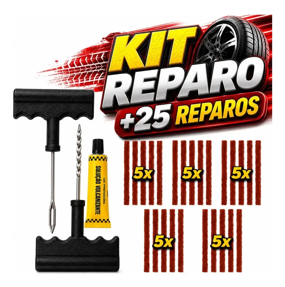 Kit Reparo Pneus 25 Remendo Macarrão Carro Moto Sem Câmara