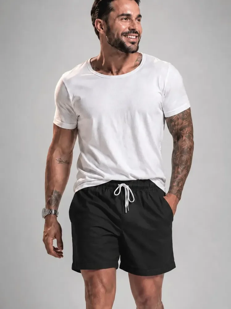 Bermuda Linho Masculina Mauricinho Praia Social Casual Verao Preto Liso Gg