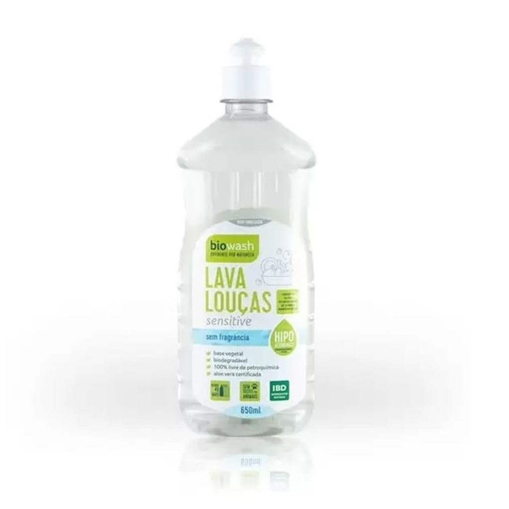 Biowash Lava Louças Sensitive 650ml Hipoalergênico Sem Fragrância Concentrado
