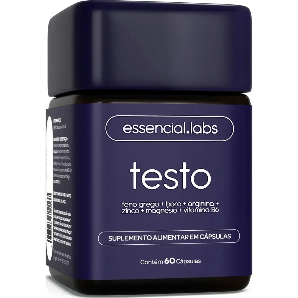 TESTO ESSENCIAL - Fórmula Exclusiva com Feno Grego + Boro + Arginina + ZMA + Vitamina B6 - Precursor da Testosterona - 60 cápsulas