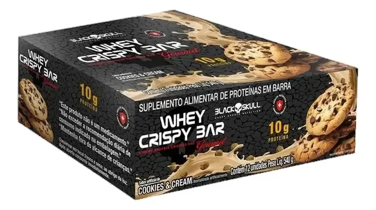 Whey Bar Crispy Cx C/ 12 Unid. 45g - Black Skull Sabor Cookies & Cream