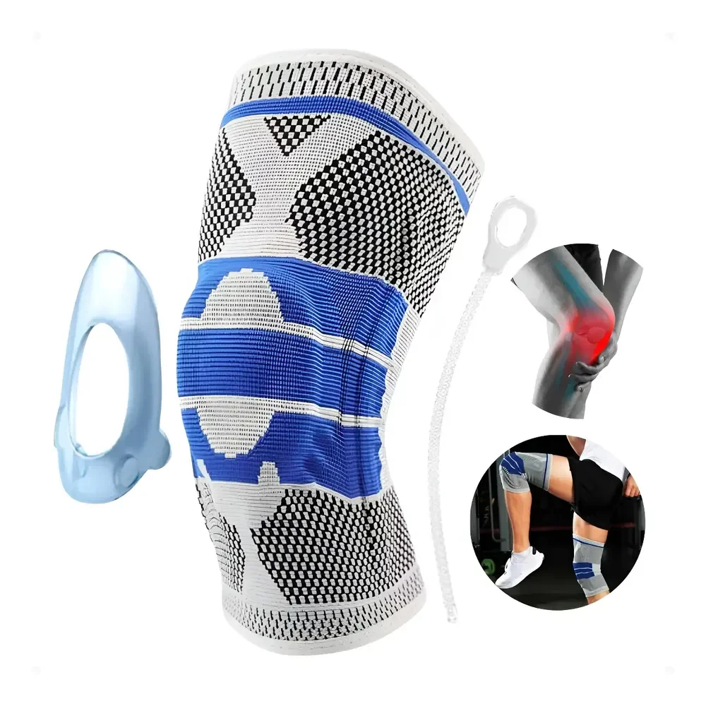 Joelheira Articulada Compressão Ortopédica Silicone Patelar Cinza E Azul M