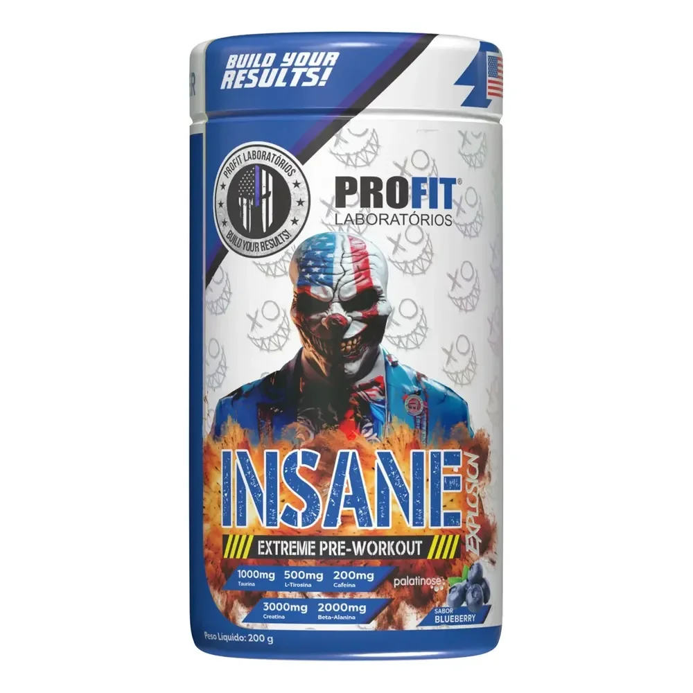 Pré-treino Profit Insane Explosion Extreme 200g Blueberry Com Arginina E Cafeína