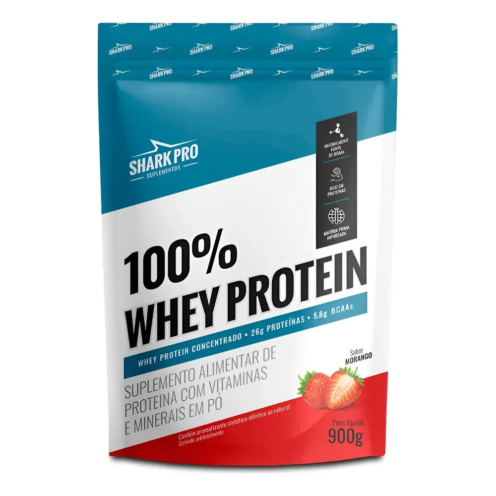 100% Whey Protein Conc Refil 900g Grow Soldiers - Shark Pro Sabor Morango