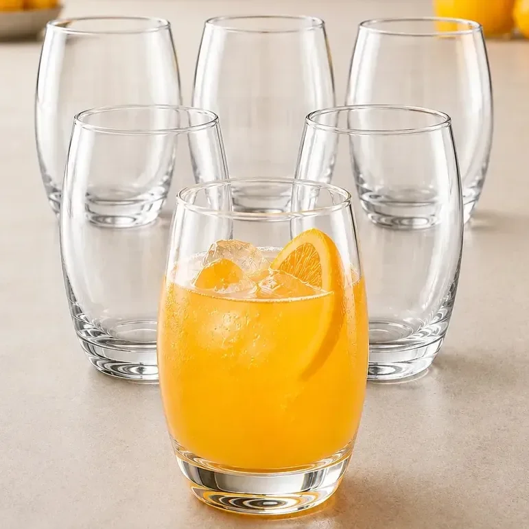 Jogo De Copos 6 Peças California Balão Aruba Redondo 450ml Vidro Transparente Água Suco Refrigerante Kit Mesa Posta Lava-louças