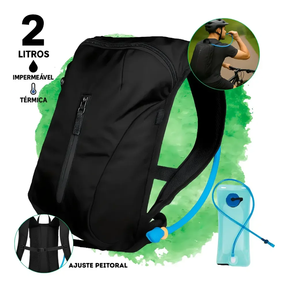 Mochila Hidratação Térmica De 2l Impermeável P/ Ciclismo, Trilha E Corrida Preto