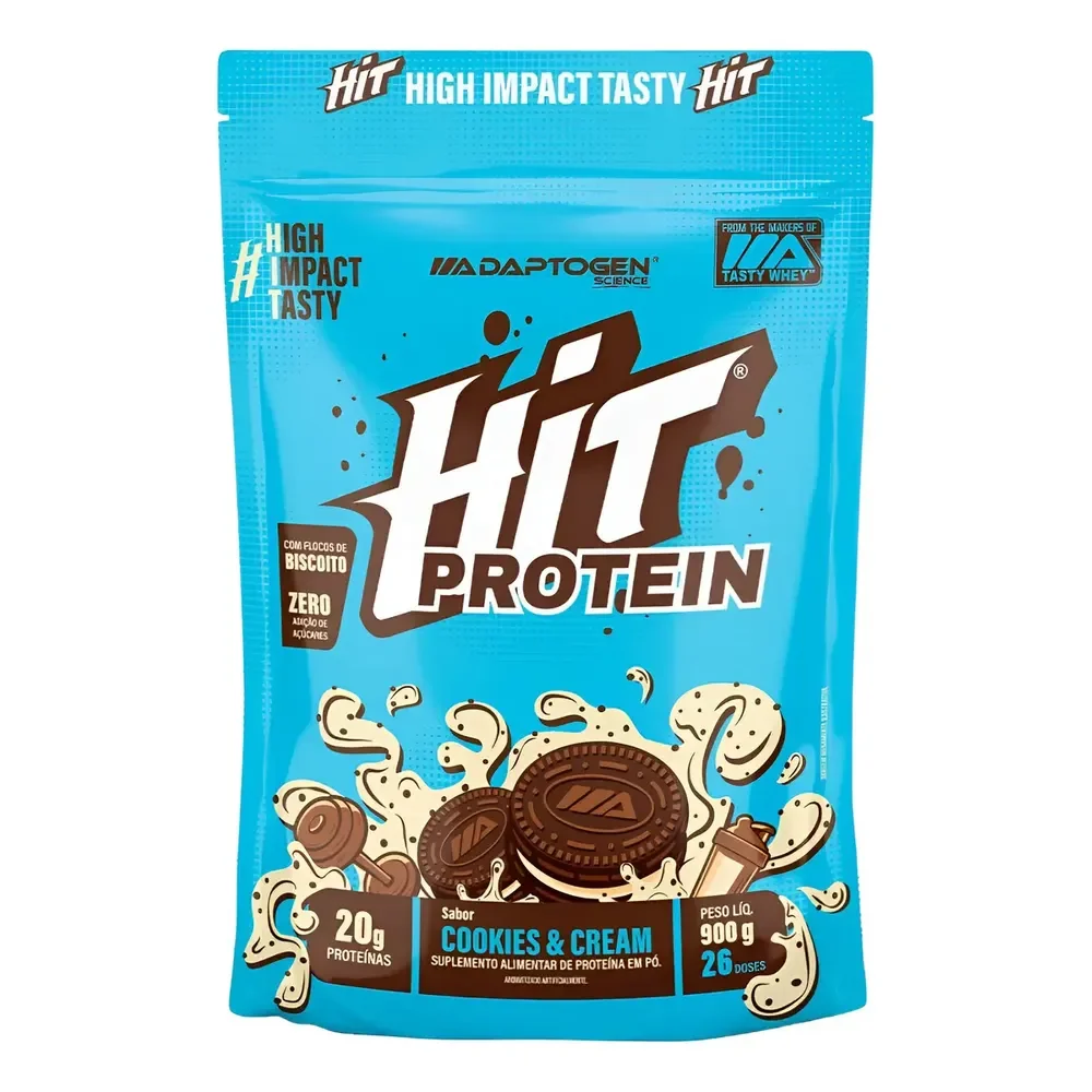 Suplemento Hit Protein Adaptogen Science Sachê 900g Whey Protein Zero Gluten Zero Açucar Sabor Cookies E Cream Cookies And Cream