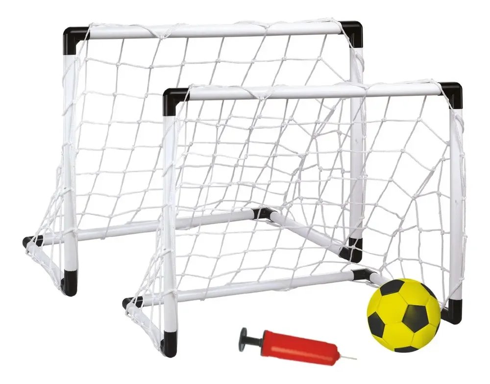 Trave Futebol Kit 2 Mini Golzinhos Gol Infantil Bola E Bomba Branco